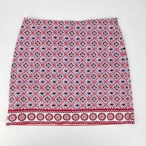 Talbots Petite  Womens Red Blue Mediterranean Tile Print A Line Skirt Size 12P